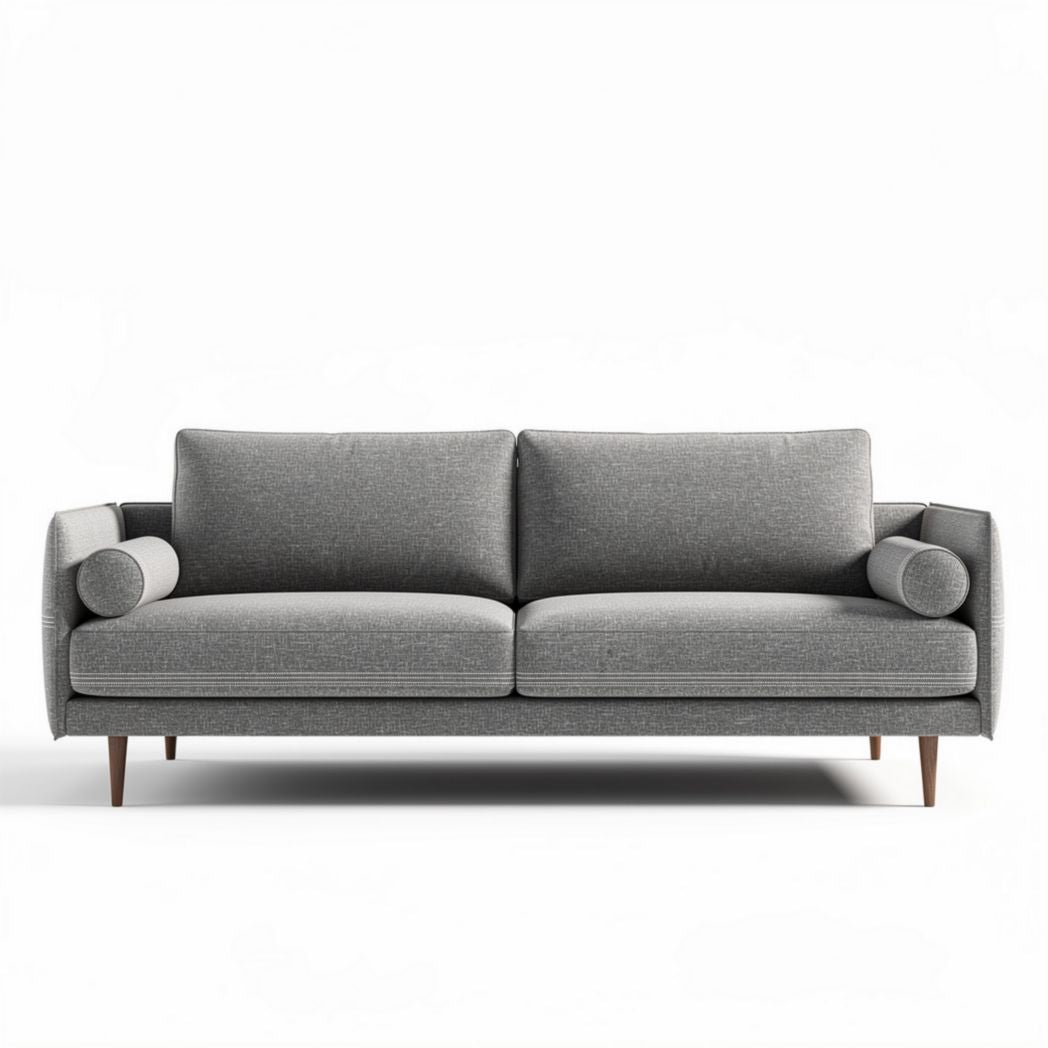 Gray fabric sofa with wood legs and removable cushions 200 x 90 x 85cm