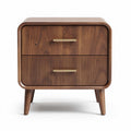 Wooden nightstand with two drawers and ribbed design in walnut finish