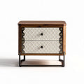Wooden nightstand with two drawers and metal frame in brown and cream design