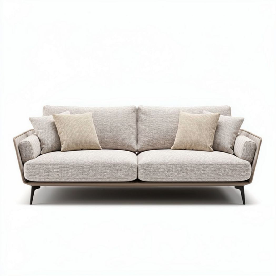 Fabric upholstered sofa with decorative pillows and wooden frame 200 x 90 x 85cm