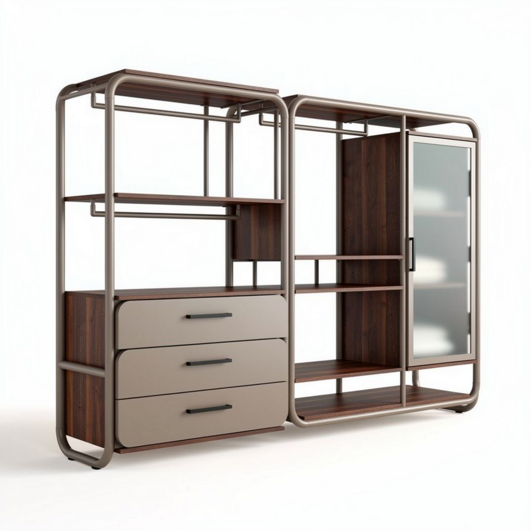 Multifunctional storage cabinet with metal frame and wood finish 150 x 60 x 180cm