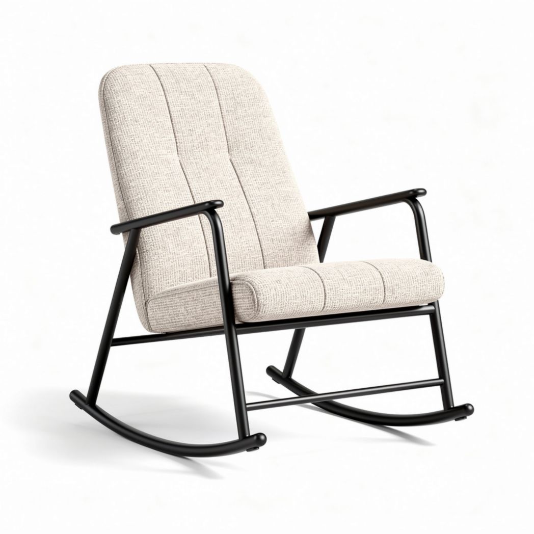 Rocking chair with fabric upholstery and metal frame for living room use