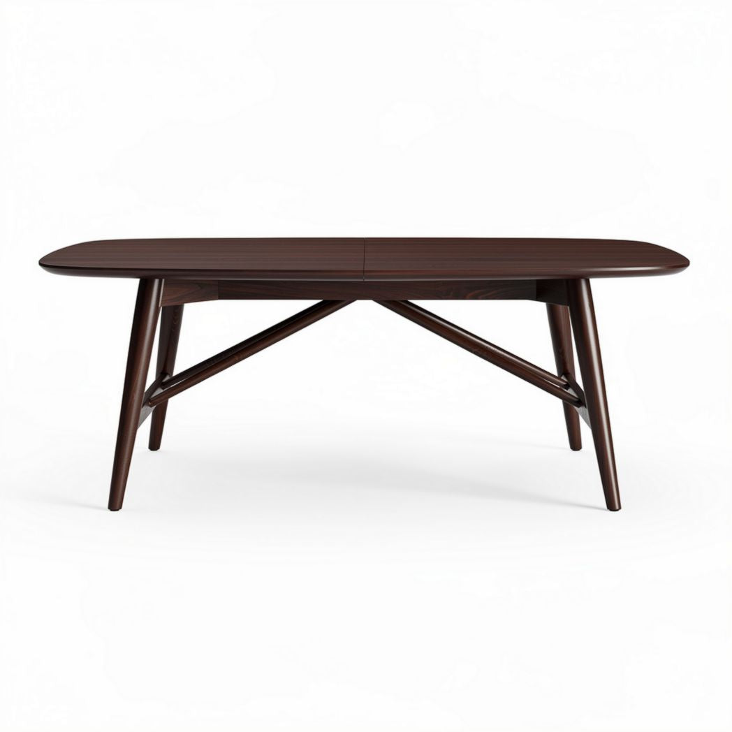 Brown wooden dining table with rounded edges suitable for indoor use 200 x 100 x 75cm