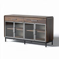 Wooden cabinet with glass doors and metal frame 120 x 40 x 75cm for storage