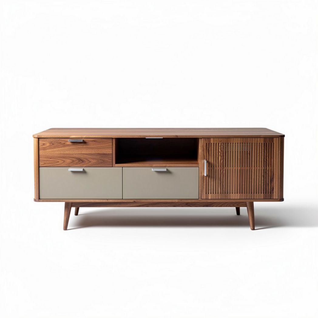 Mid-century modern wooden television stand with storage drawers 160 x 40 x 50cm