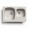 Dual compartment kitchen sink with integral drainboard in beige 80 x 50 x 20cm