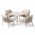 Outdoor patio dining set with four chairs and square table in beige 80 x 80 x 75cm